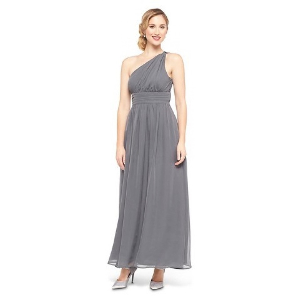 Tevolio Grey one shoulder bridesmaid dress